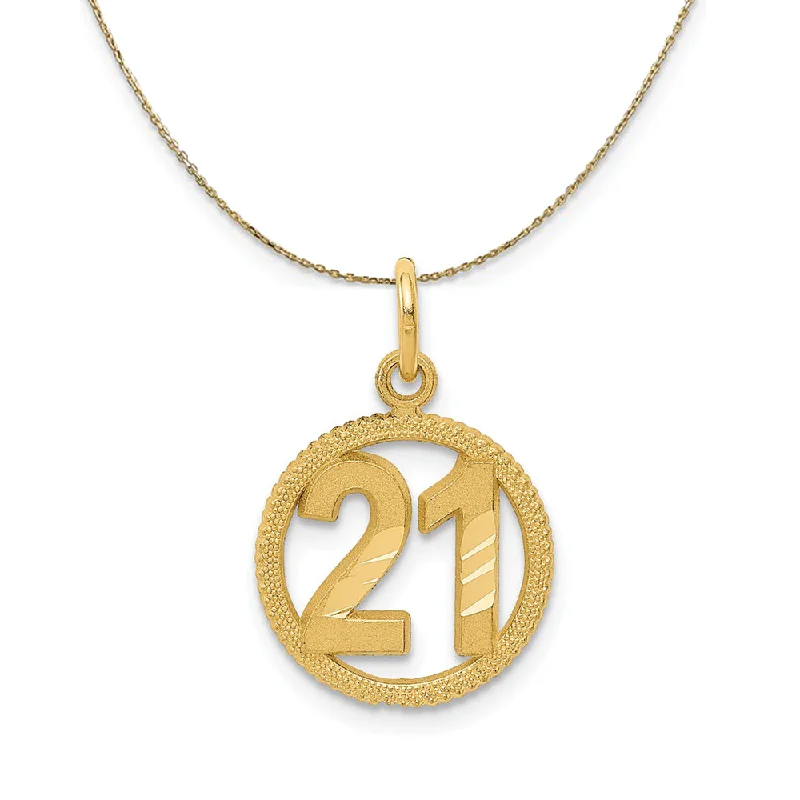 Knit chain necklace-14k Yellow Gold Diamond Cut Number 21 Circle Necklace