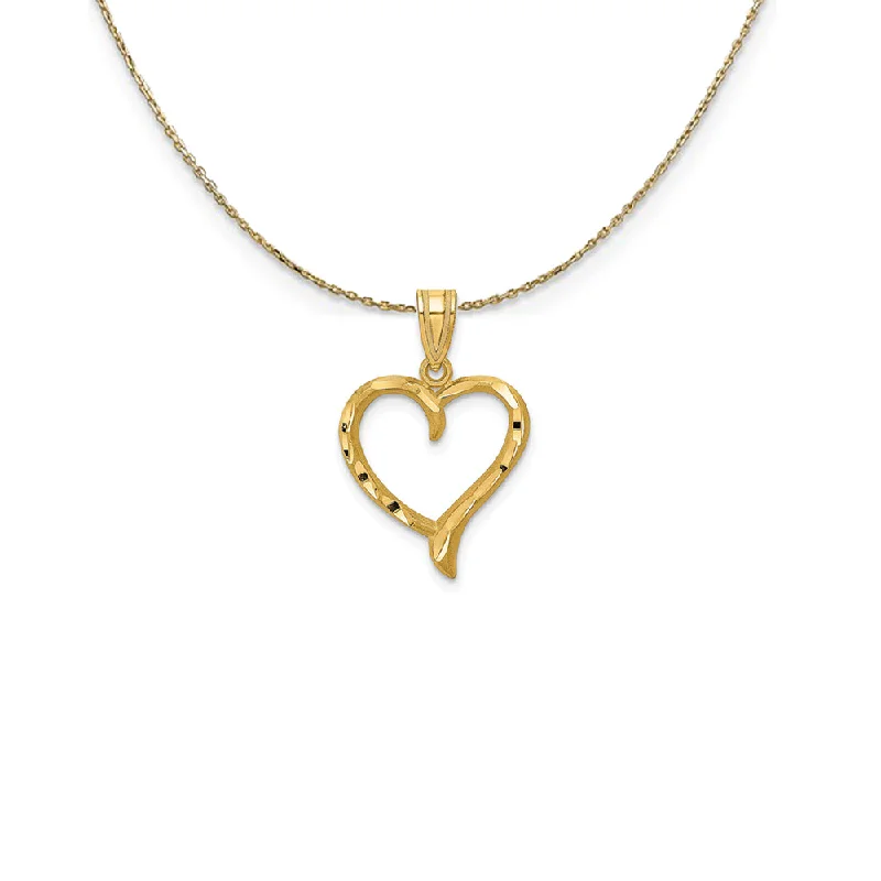 14k Yellow Gold Diamond Cut Ribbon Heart Necklace