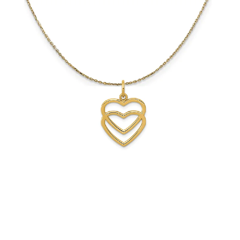 Frosted quartz necklace-14k Yellow Gold Double Open Heart Necklace