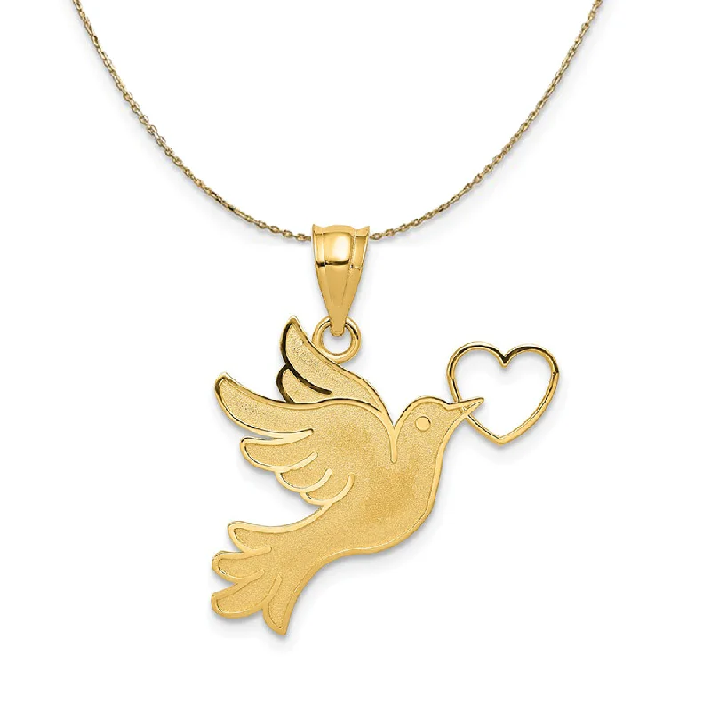 Blue tiger eye necklace-14k Yellow Gold Dove with Heart Necklace