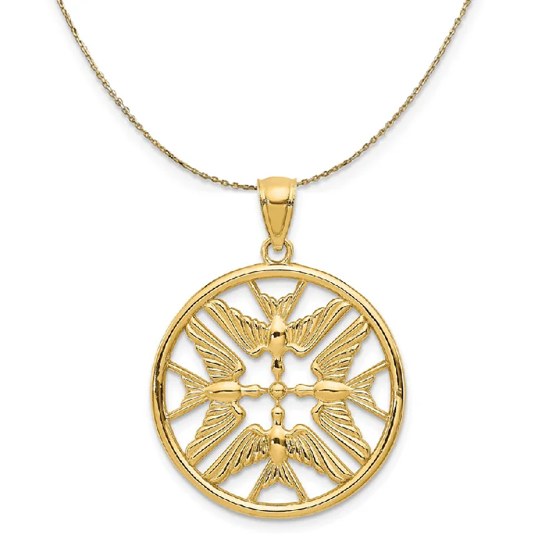 14k Yellow Gold Doves Circle Necklace