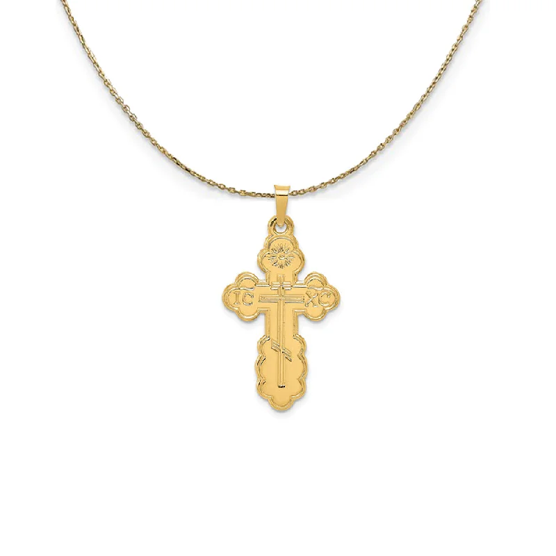 Scored groove necklace-14k Yellow Gold Eastern Orthodox Cross (34mm) Necklace