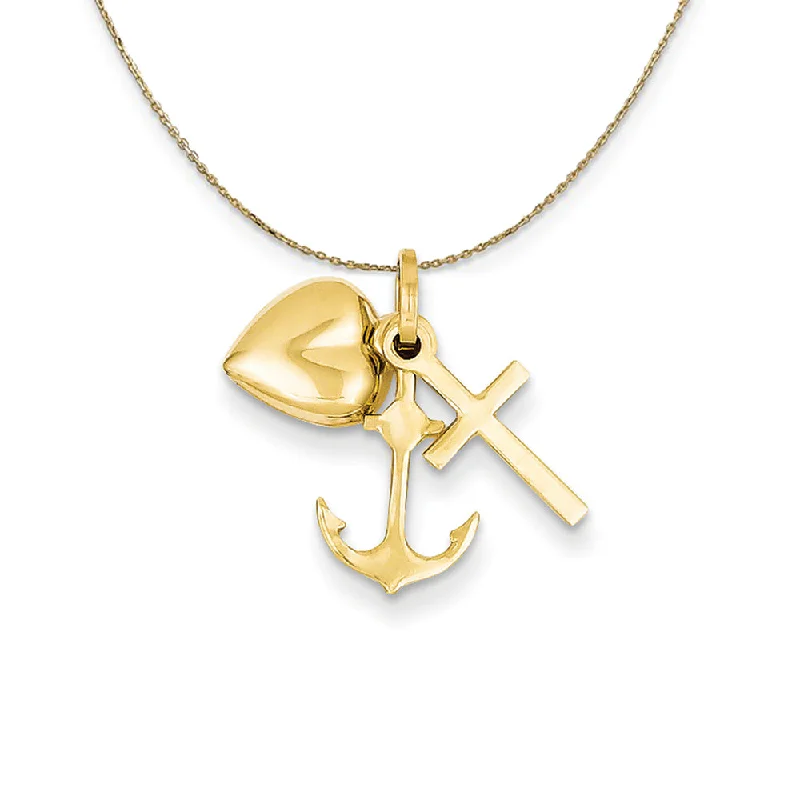 Muted check necklace-14k Yellow Gold Faith, Hope and Charity Triple Charm Necklace