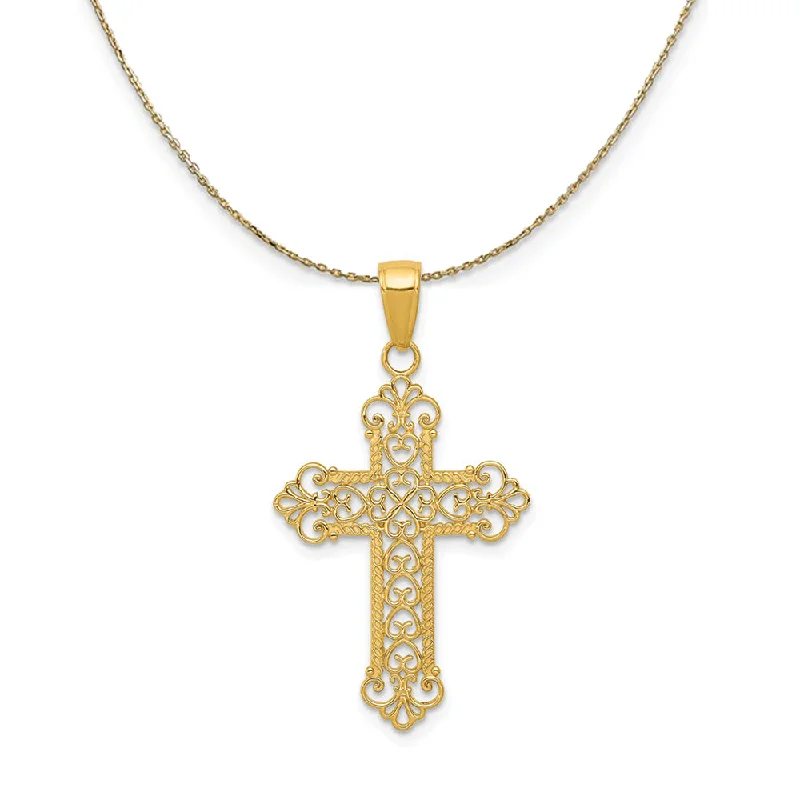 Streaked stone necklace-14k Yellow Gold Fleur de lis Cross Necklace