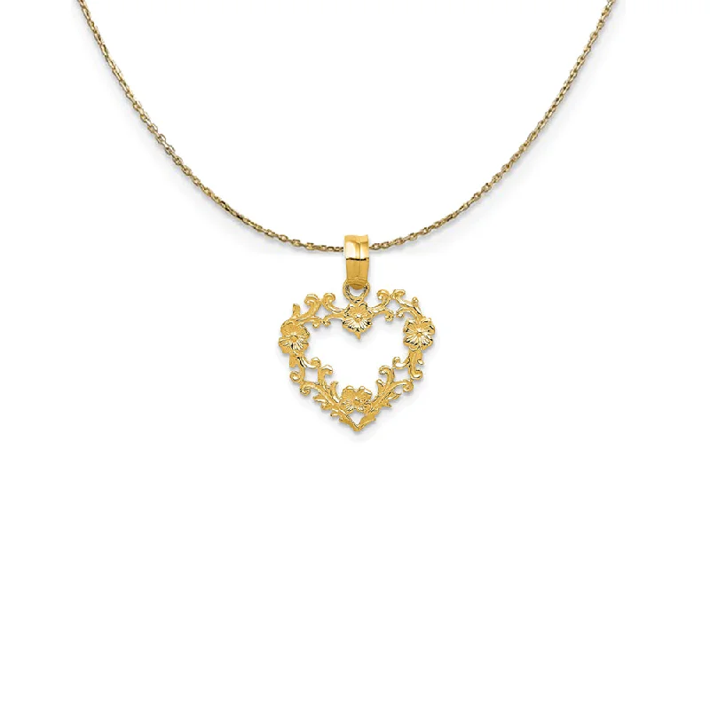 Copper chain necklace-14k Yellow Gold Floral Cutout Heart Necklace