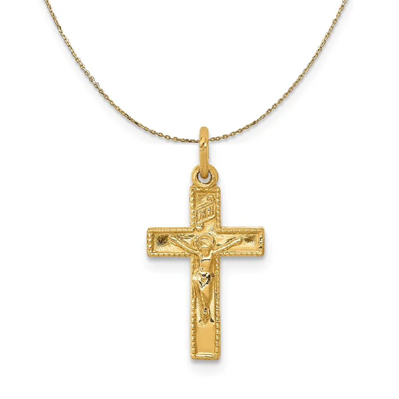 Woven cord necklace-14k Yellow Gold, INRI Crucifix Necklace