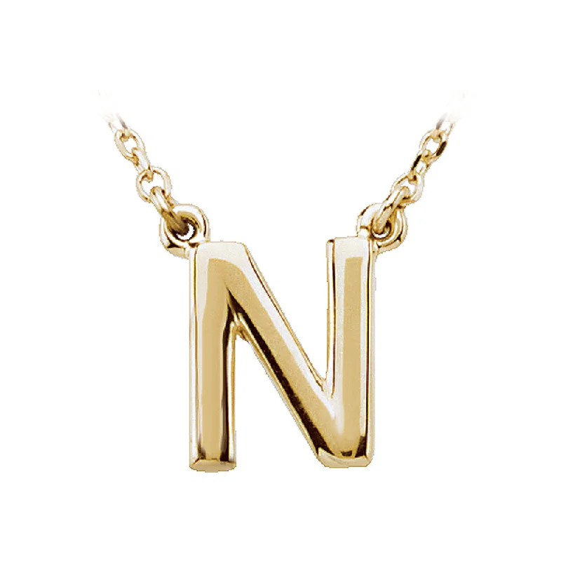 Sisal band necklace-14K Yellow Gold, Kendall Collection, Block Initial N Necklace, 16 Inch