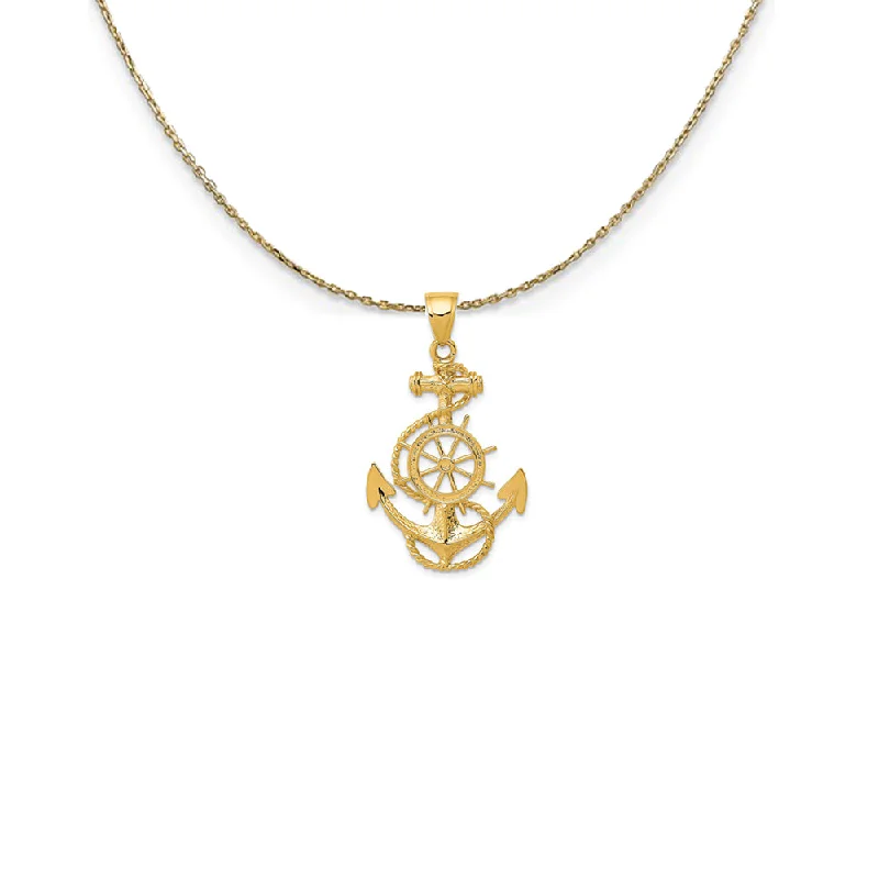 Hazel agate necklace-14k Yellow Gold Large Anchor, Ship's Wheel and Rope Necklace