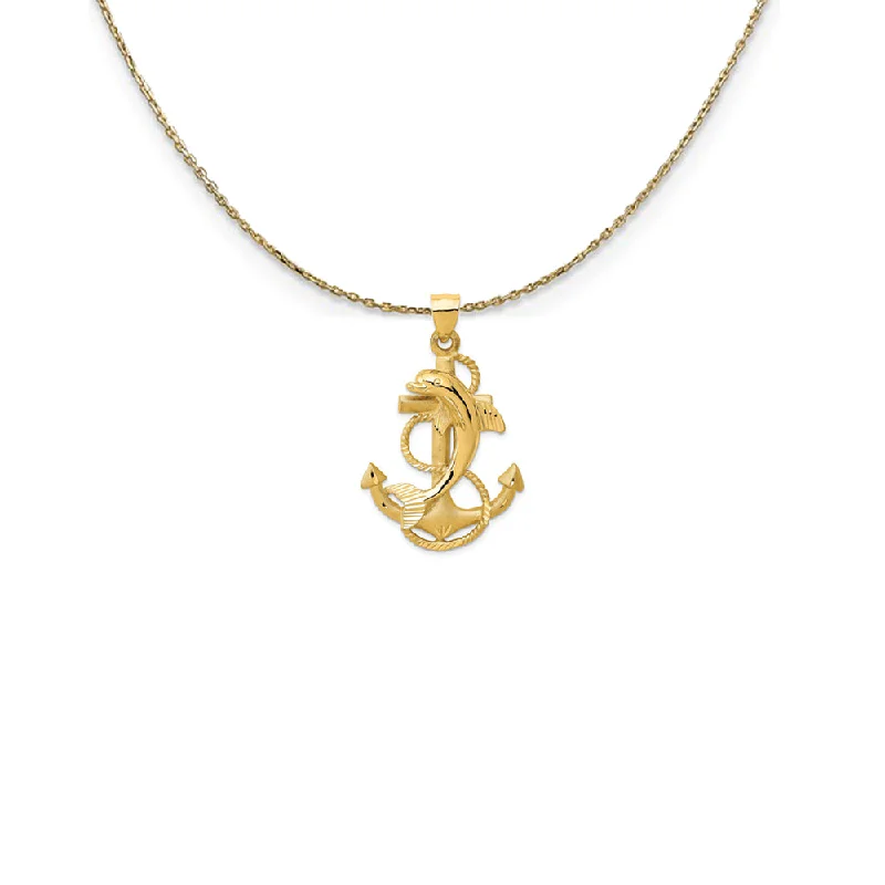 Faint dye necklace-14k Yellow Gold Large Anchor with Dolphin Necklace