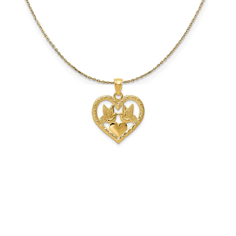 Luminous set necklace-14k Yellow Gold Lovebirds and Hearts Necklace