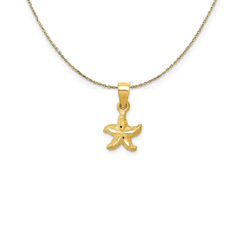 Bronze cast necklace-14k Yellow Gold Mini Diamond Cut Satin Starfish Necklace