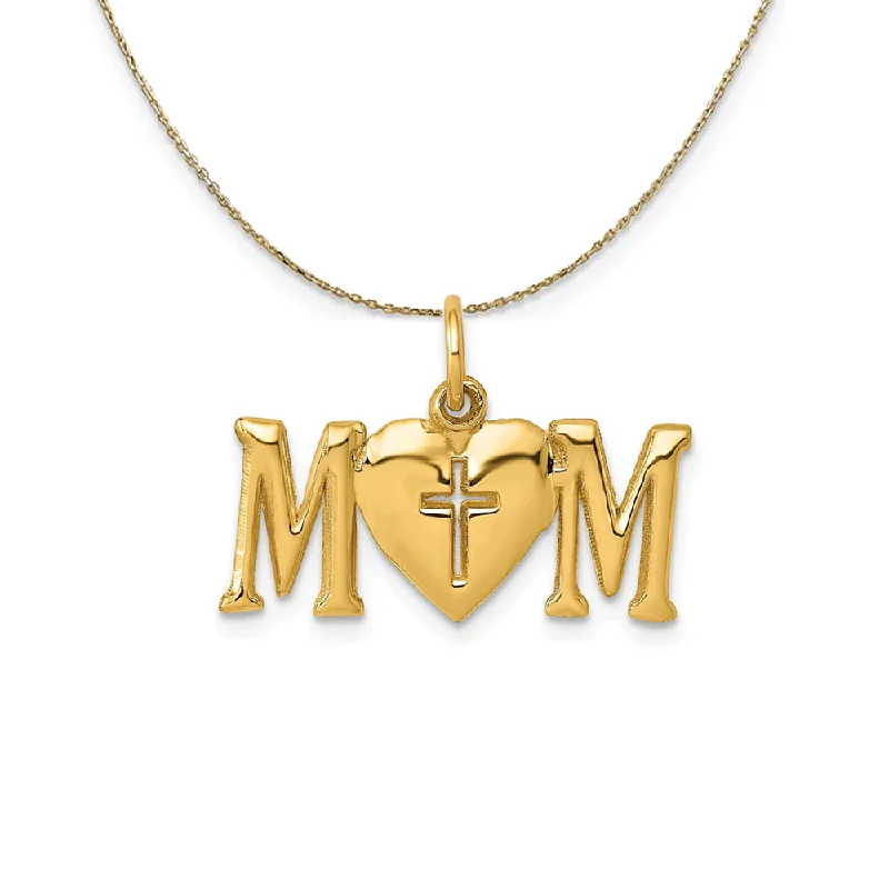 Vault charm necklace-14k Yellow Gold Mom with Cross Necklace