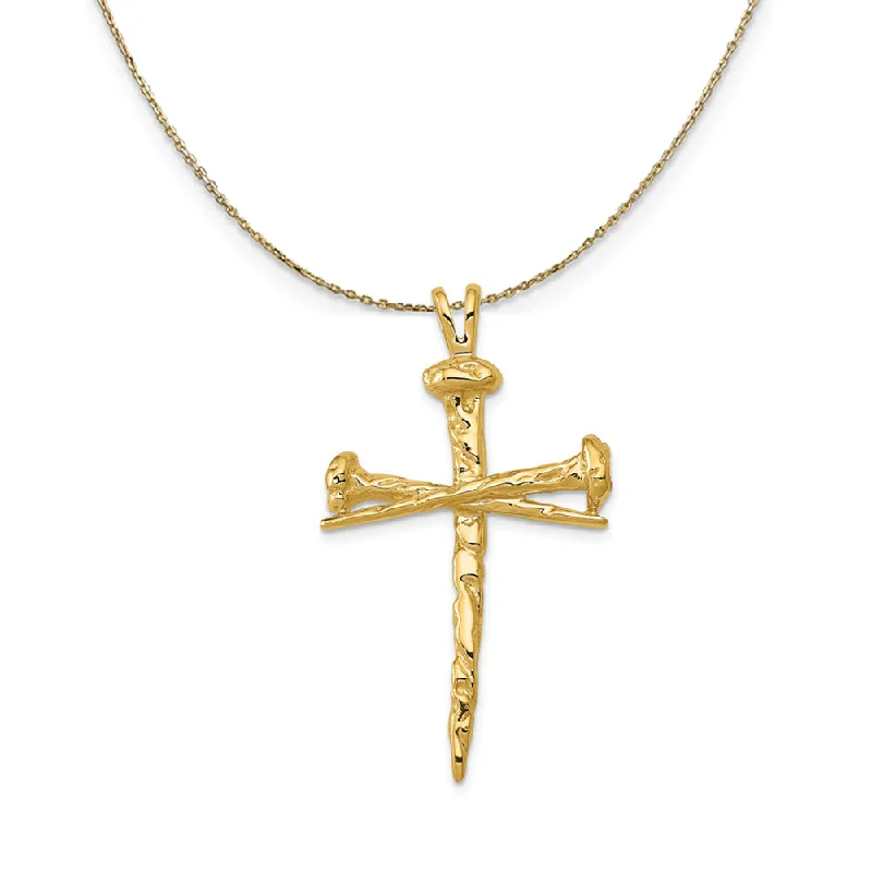 14k Yellow Gold, Nail Cross Necklace