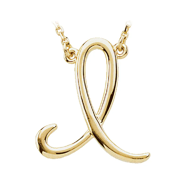 Crescent pendant necklace-14k Yellow Gold, Olivia Collection, Medium Script Initial I Necklace