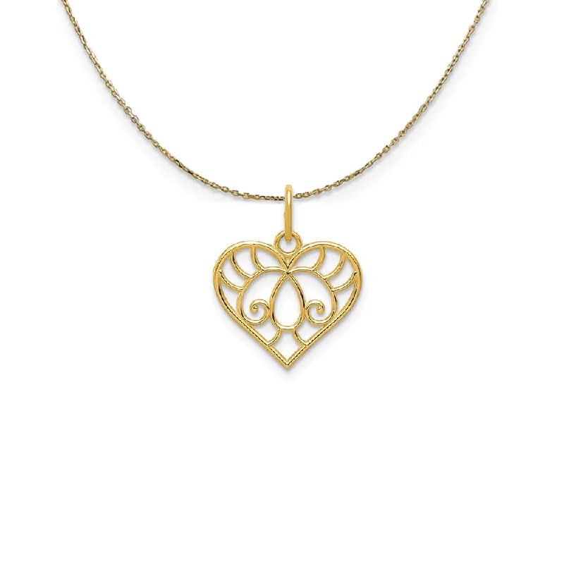 Ripple swirl necklace-14k Yellow Gold Ornate Heart Necklace