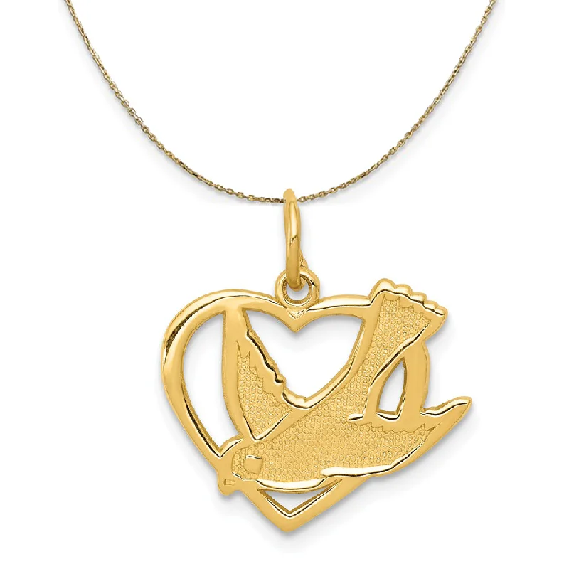 Glazed gem necklace-14k Yellow Gold Peace Dove in Heart Necklace