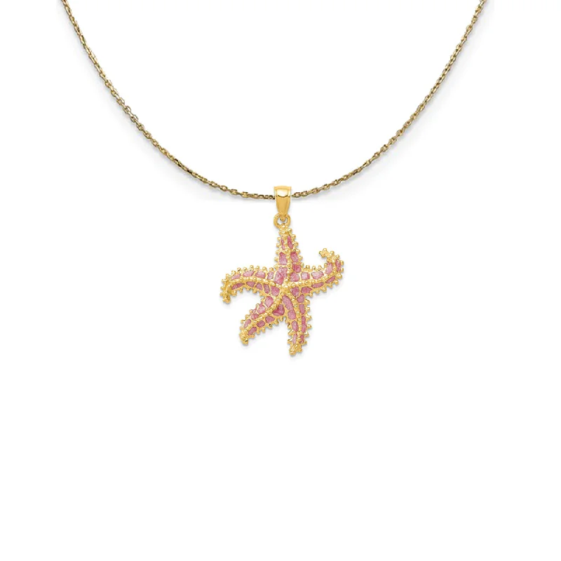 Oak husk necklace-14k Yellow Gold Pink Enameled Starfish Necklace