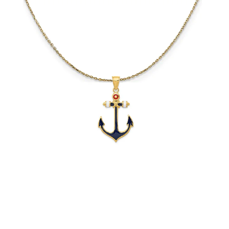 Shale fleck necklace-14k Yellow Gold Red, White and Blue Enameled Anchor Necklace