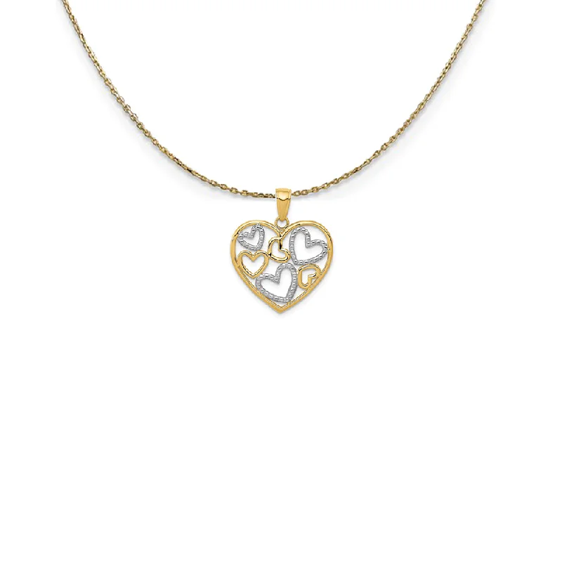 Twilight gray necklace-14k Yellow Gold & Rhodium Diamond Cut Multi Heart Necklace