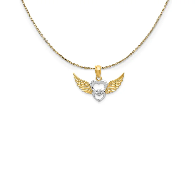 Retro mine necklace-14k Yellow Gold & Rhodium Double Winged Hearts Necklace