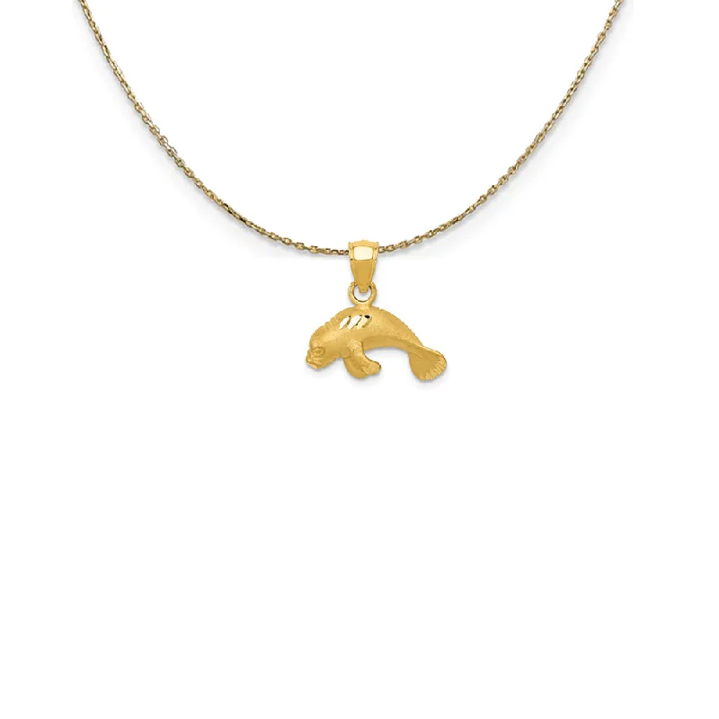 Charred timber necklace-14k Yellow Gold Satin and Diamond Cut Manatee Calf Necklace