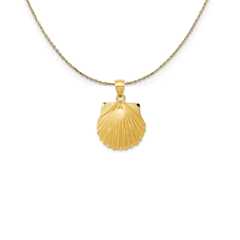 14k Yellow Gold Satin and Diamond Cut Seashell Necklace