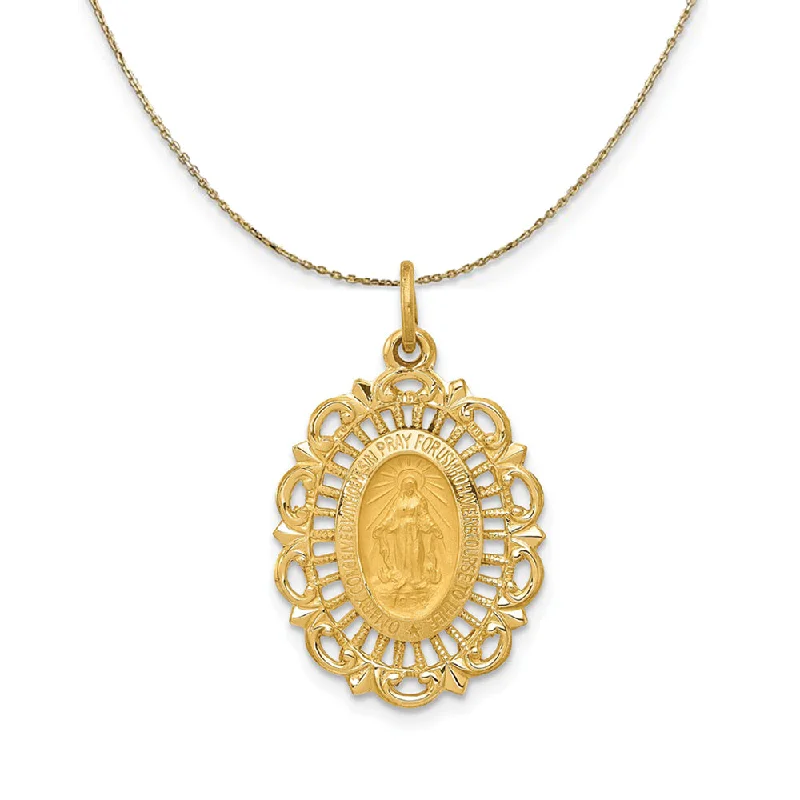 Scallop pearl necklace-14k Yellow Gold, Satin Scalloped Miraculous Medal Necklace