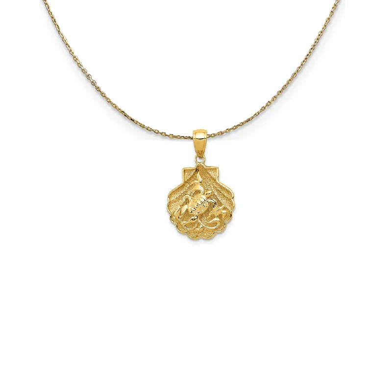 Linked stone necklace-14k Yellow Gold Sea Turtle Kelp in a Scallop Shell Necklace