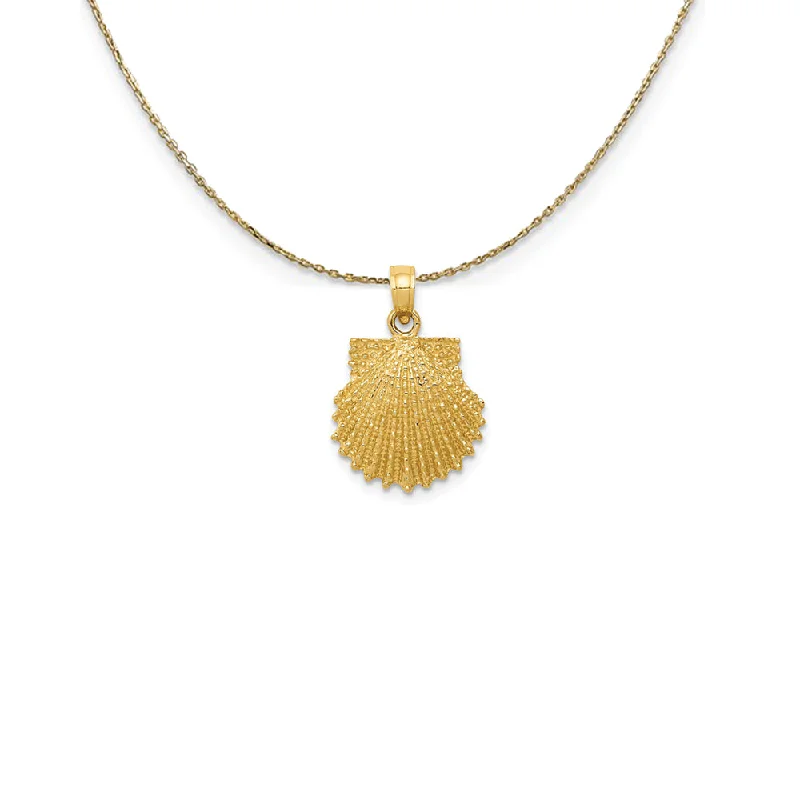 14k Yellow Gold Textured Scallop Shell Necklace