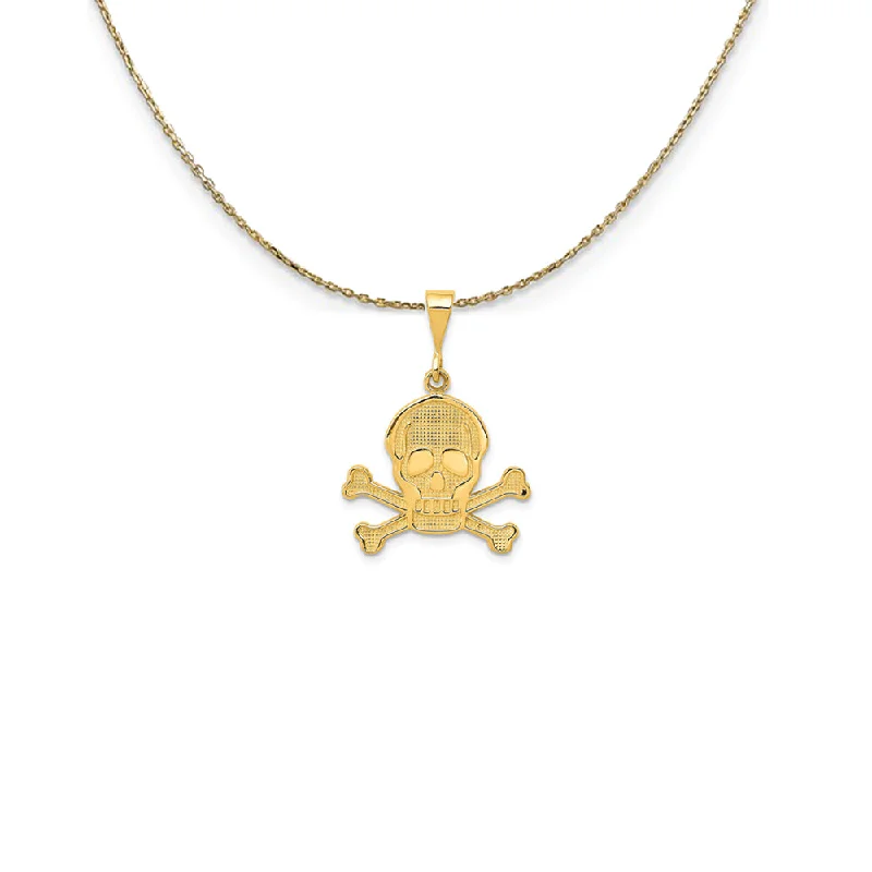 14k Yellow Gold Textured Skull and Crossbones Necklace