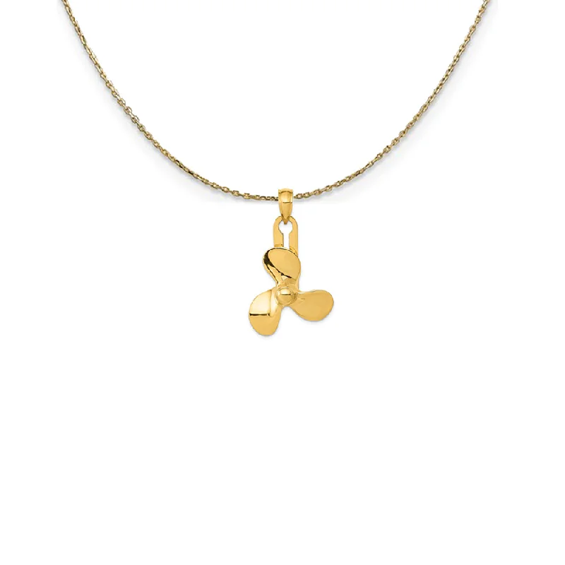 Classic flair necklace-14k Yellow Gold Three Blade Spinning Propeller Necklace