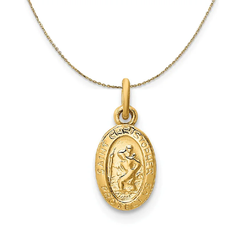 Fir sprig necklace-14k Yellow Gold, Tiny Saint Christopher Medal Necklace