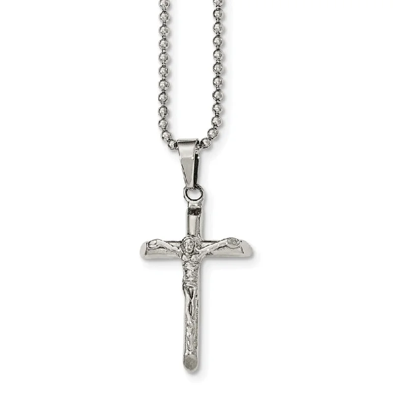 Streaked stone necklace-Crucifix Cross Necklace in Stainless Steel, 20 Inch