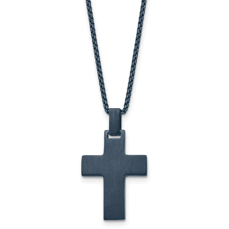 Tin alloy necklace-Dark Gray Plated Stainless Steel Small Brushed Cross Necklace, 22 Inch