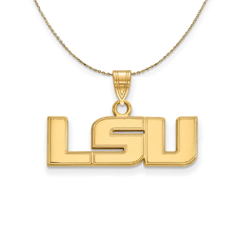 14k Yellow Gold Louisiana State Small 'LSU' Necklace