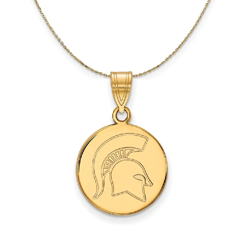 14k Yellow Gold Michigan State Medium Disc Necklace