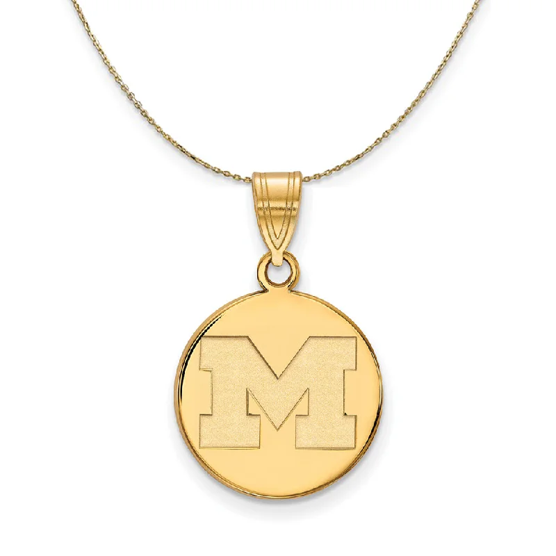 14k Yellow Gold U. of Michigan Medium Initial M Disc Necklace