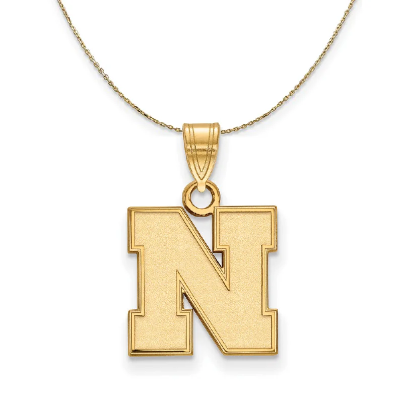 Textured bar necklace-14k Yellow Gold U of Nebraska Small Initial N Necklace