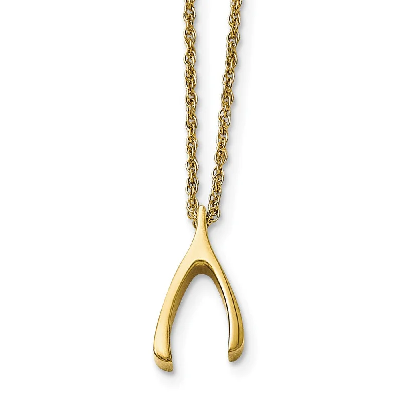 Scuffed edge necklace-Polished Wishbone 16 Inch Necklace in Gold Tone Plated Stainless Steel