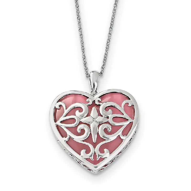 Classic flair necklace-Rhodium Plated Sterling Silver Heart Acceptance Necklace, 18 Inch