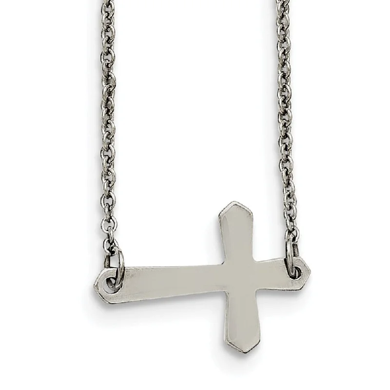 Sisal band necklace-Sideways Passion Cross Necklace in Stainless Steel, 17 Inch