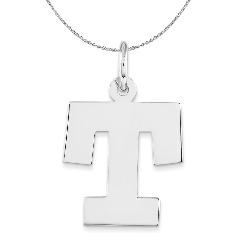 Silver Amanda Collection Medium Block Style Initial T Necklace