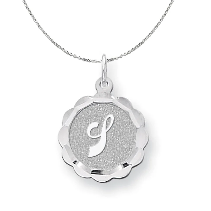 Etruscan gold necklace-Silver, Sarah Collection 15mm Brocaded Disc Initial J Necklace