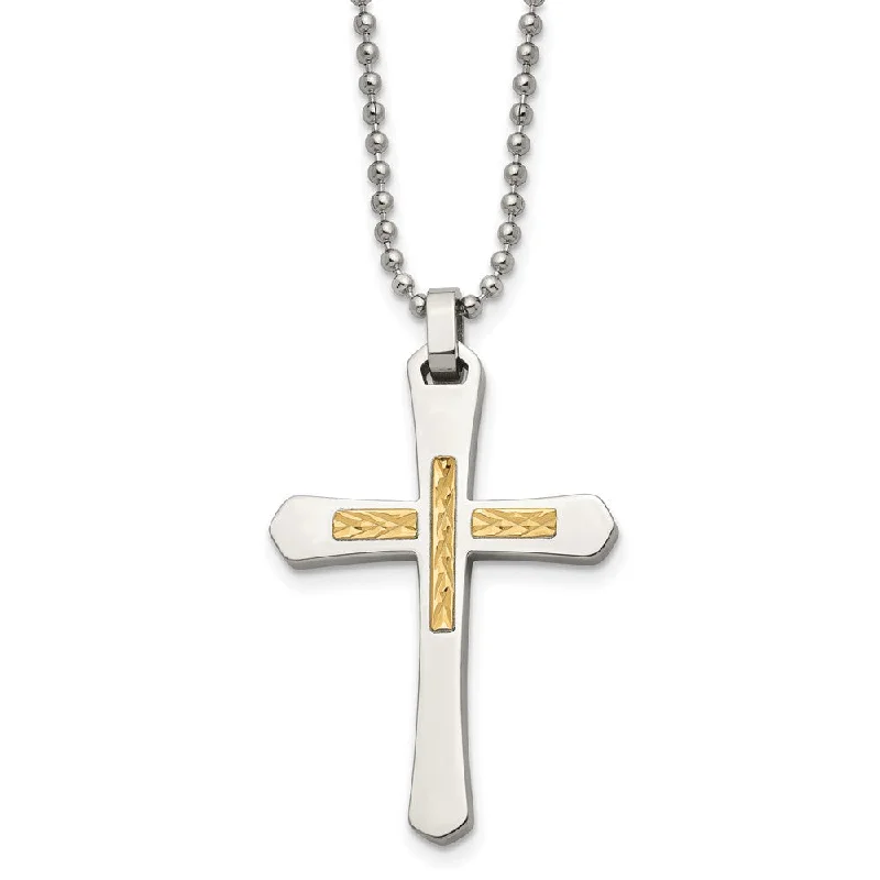 Stainless Steel & 14k Yellow Gold Accent D/C Cross Necklace, 22 Inch