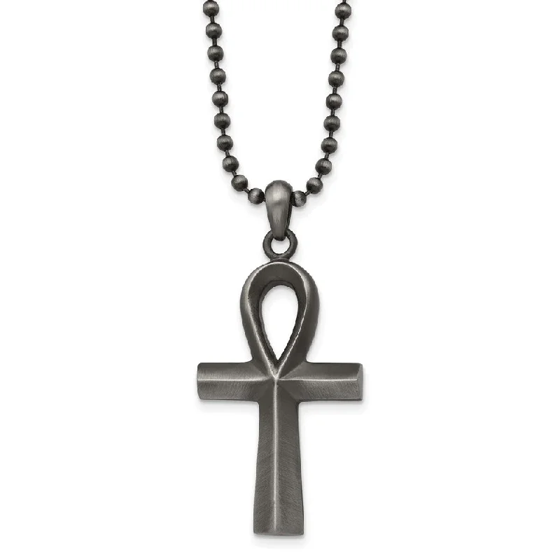 Old stone necklace-Stainless Steel Antiqued & White Bronze Plated Ankh Necklace, 22 Inch