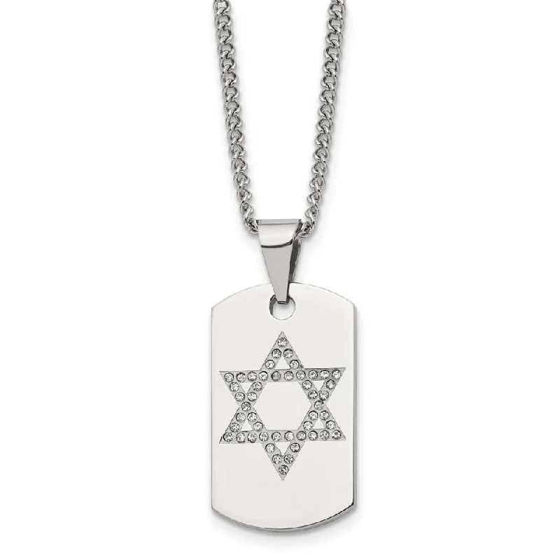 Micro gem necklace-Stainless Steel & CZ Small Star of David Dog Tag Necklace, 22 Inch