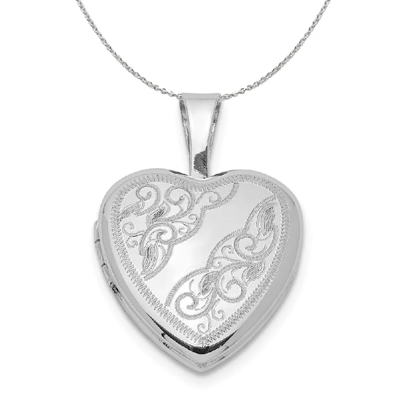 Coarse grain necklace-Sterling Silver 12mm Swirl Etched Heart Locket Necklace