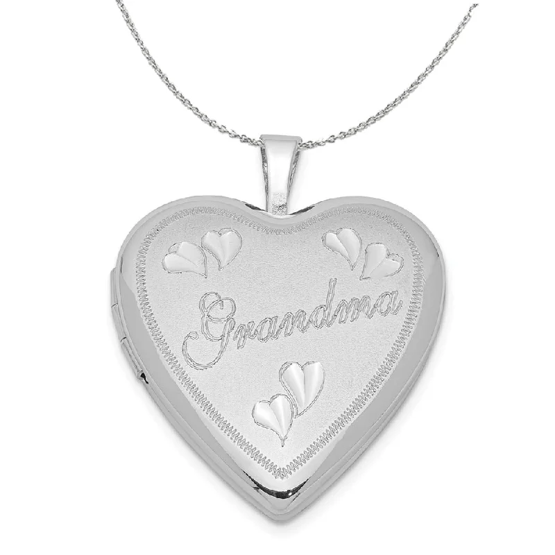 Steel toned necklace-Sterling Silver 20mm Diamond Cut Grandma Heart Locket Necklace