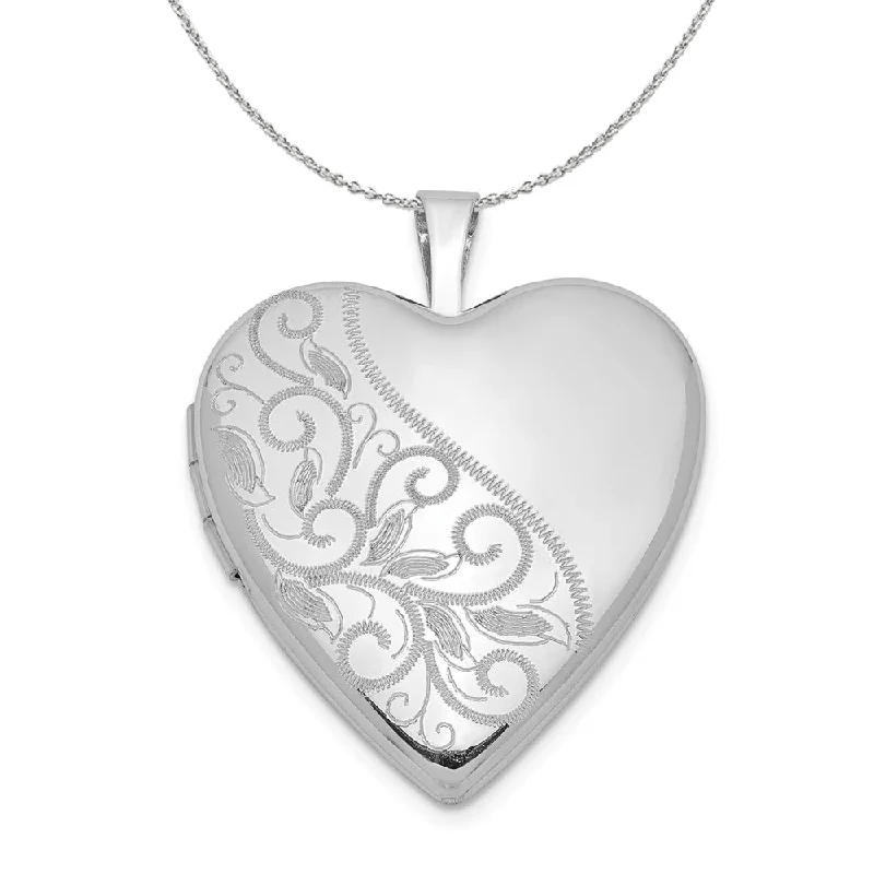 Moor grass necklace-Sterling Silver 20mm Scrolled Heart Locket Necklace