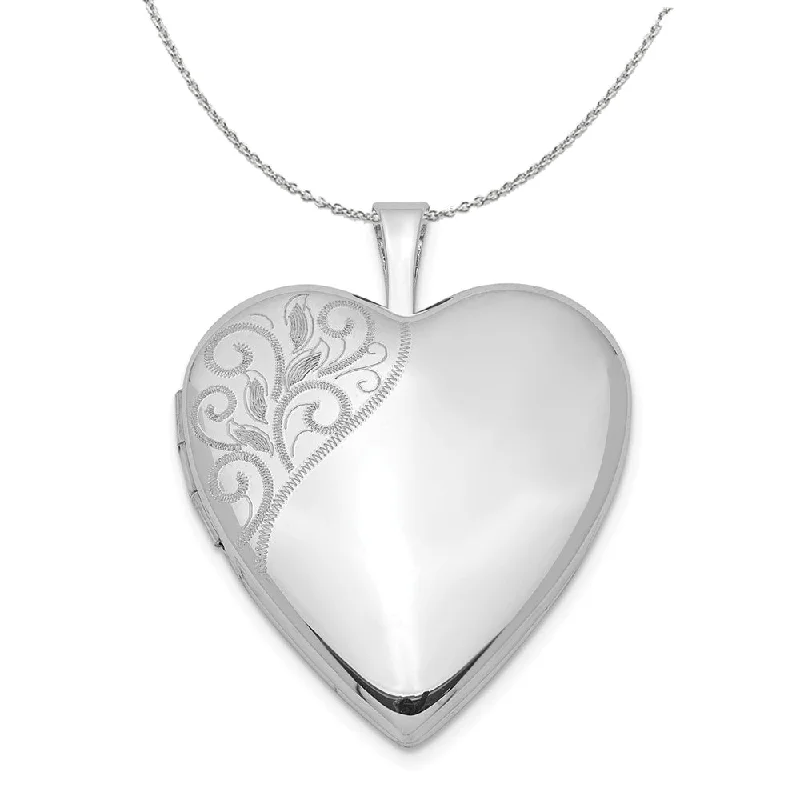 Sterling Silver 20mm Swirl Accent Heart Locket Necklace